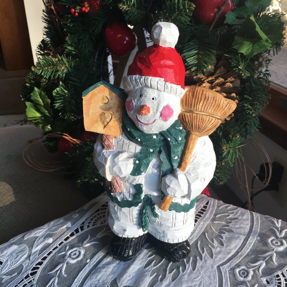 Snowman Holding  Birdhouse and Broom Holiday Decor